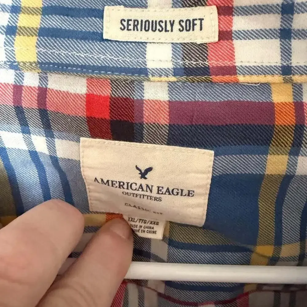 American Eagle Outfitters Seriously Soft Plaid Button-Up Shirt - Picture 2 of 2